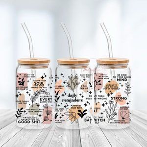 Daily Reminders for Adult 16 oz Glass Can with Lid and Straw